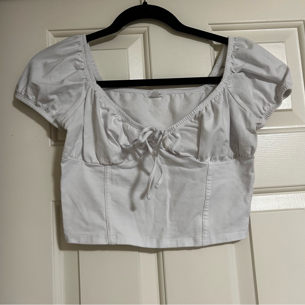 Garage White Puff Sleeve Milkmaid Top